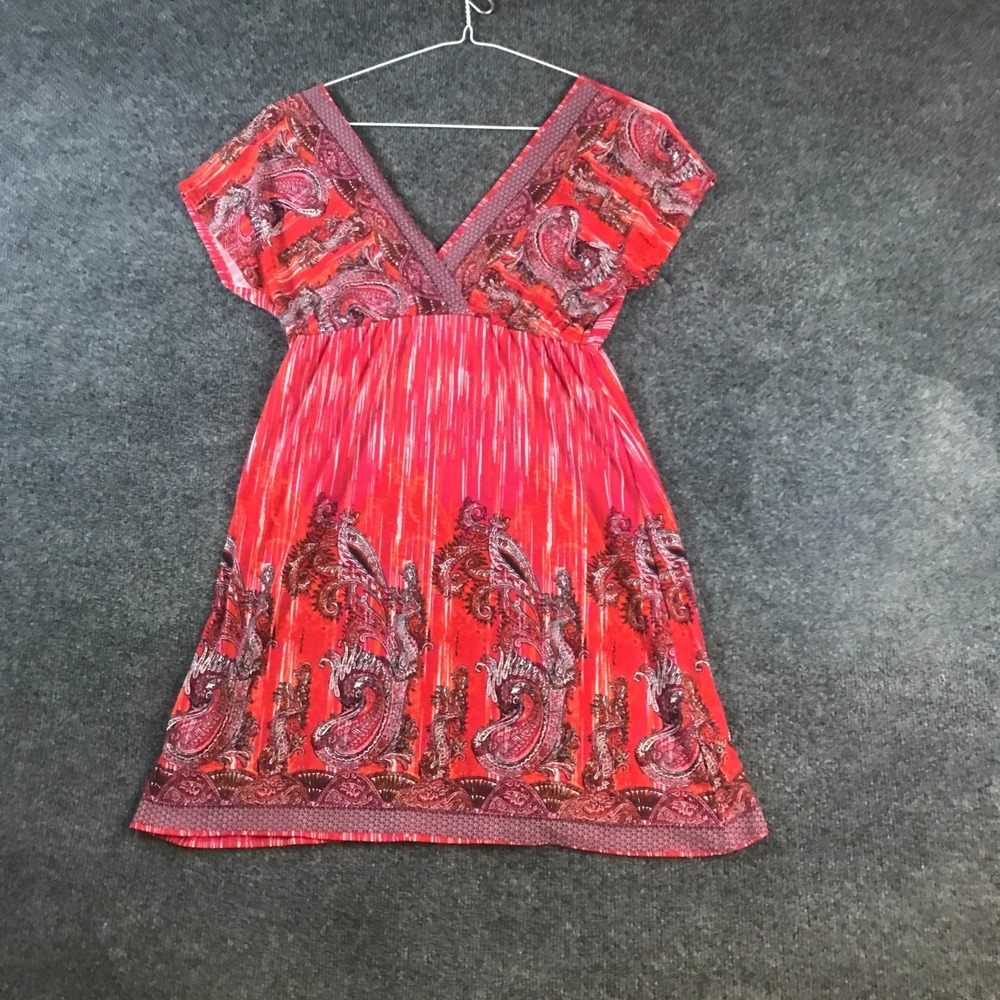 L8TER Mini Dress Womens Medium Multicolor Paisley Print V-Neck Pullover Bohemian